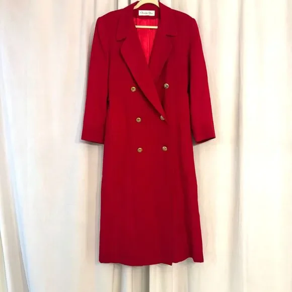 100% Authentic Vintage Christian Dior Red Wool Coat, Size 10, Designer Luxury - Picture 2 of 10